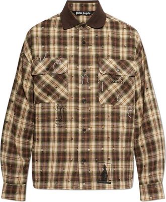 Palm Angels Ruitjeshemd - Heren - Casual Overhemden - Bruin - L - Katoen - Overhemden