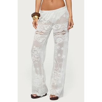 Edikted Milaya Sheer Open Stitch Straight Leg Pants in White at Nordstrom, Size X-Small