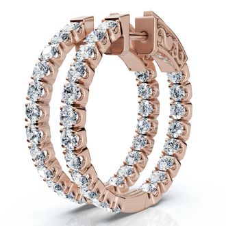 Pompeii3 2Ct Diamond Inside Outside Hoops 14k Gold Lab Grown 1 Tall