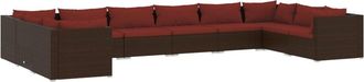 vidaXL Set Muebles De Jard&iacute;n 10 Piezas Cojines Rat&aacute;n Sint&eacute;tico Marr&oacute;n Vidaxl