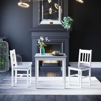 Elegant Lighting Elegant - Solid Classic Dining Table and 2 Chairs Set Modern Designer Dining Kitchen Furniture - Fire and moisture prevention, White, Natural Pine