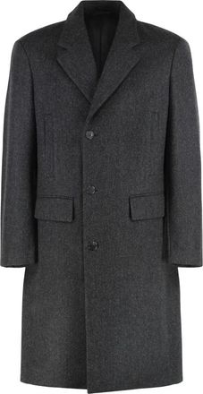 Prada Enkelrijige wollen jas - Heren - Mantel - Grijs - L - Wol - Jassen