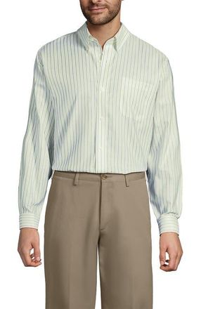 Lands End Big and Tall No Iron Supima Oxford Dress Shirt in Tranquil Yellow Stripe at Nordstrom, Size 16.5 - 33