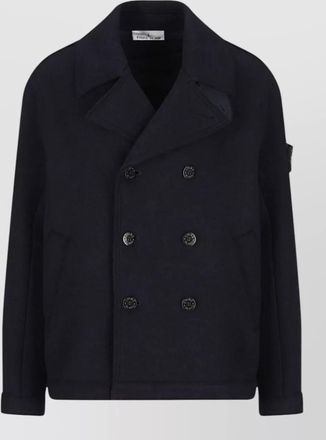Stone Island double breasted coat notch lapels buttons pockets