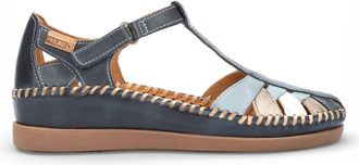 Pikolinos Pikolinos Womens Ocean Blue Leather Semi-Open Wedge Sandal Shoes - Cadaques