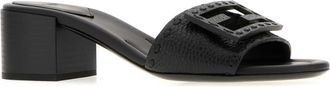 Fendi Womens Baguette Leather Mule Black Calf Sandal