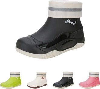 Generic Wellington Womens Plush Lined Rain Boots Waterproof, Anti-Slip Chelsea Rubber Booties, Ladies Ankle Snow Boots Winter Warm Outdoor Rain Shoes for Gard