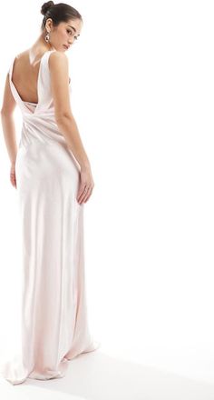 Six Stories Bridesmaid cowl back satin maxi dress in powder pink