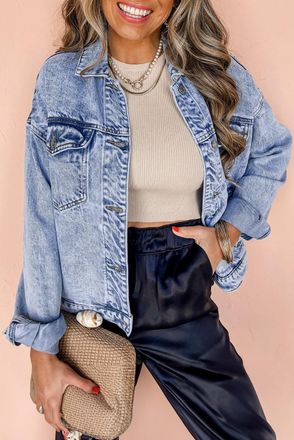 Azura Exchange Womens Acid Wash Denim Jacket - Light Blue Cotton - Size X-Large