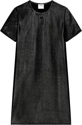 Courr&egrave;ges Jurk met vinyl-look en korte mouwen - Dames - Jurken - Zwart - Maat: S Vinyl