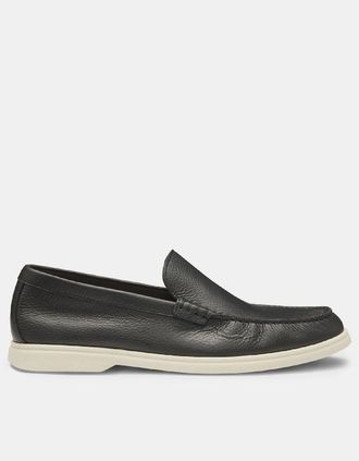 HUGO BOSS Mens Sienne Tumbled Leather Moccasins - Black - Size: 10