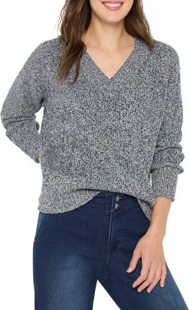 Nic+Zoe Shaker Stitch V-Neck Sweater in Indigo Mix at Nordstrom, Size Xx-Large