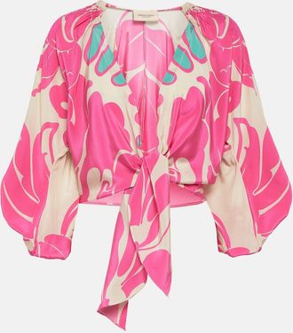 Adriana Degreas Printed puff-sleeve silk blouse