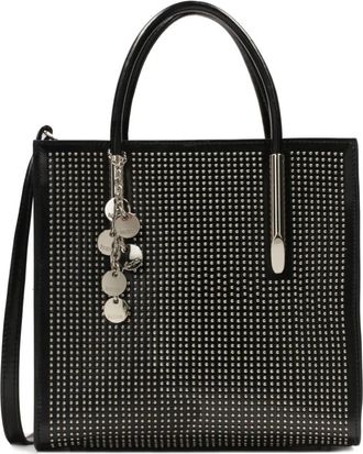 Kazar Zwarte handtas met sleutelhanger versierd met zilveren strass steentjes - Dames - Handtassen - Zwart - ONE Size - Leer - Tassen