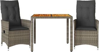 vidaXL Vidaxl - Sillas Y Mesita De Jard&iacute;n Con Cojines 3 Piezas Rat&aacute;n Pe Gris