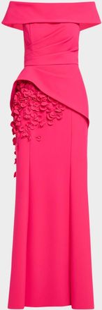 Teri Jon Scuba Off-Shoulder Long Gown