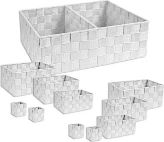 Trade Shop Trade Shop - 11 Uds Cajas Textiles Modulares Organizador De Ba&ntilde;o Estanter&iacute;a Armario 79153 Blanco