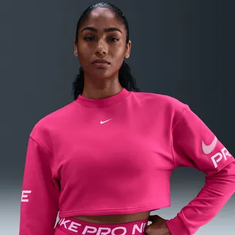 Nike Womens Nike Pro Dri-FIT Loose Crew-Neck French Terry Sweatshirt in Pink | HV3591-666