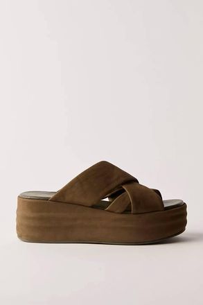 Free People Womens Wanderbay Flatform Sandals In Olive