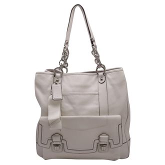 Coach Poppy Front Pocket Tote Bag in White Leather