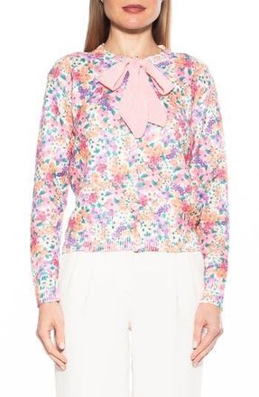 Alexia Admor Calix Floral Tie Neck Button Front Cardigan in Floral Multi at Nordstrom Rack, Size X-Large