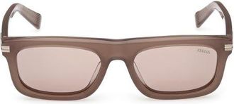 Ermenegildo Zegna 55mm Rectangular Sunglasses in Milky Taupe/light Bronze at Nordstrom