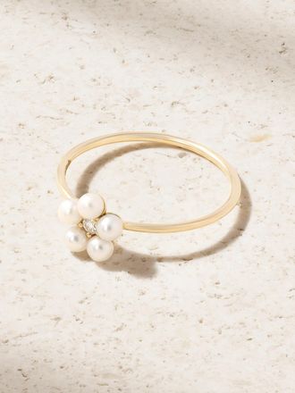 Mizuki Anello In Oro 14 Carati Con Perla E Diamanti