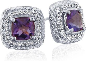 SuperJeweler 2 3/4 Carat Cushion Cut Gemstone and Diamond Earrings In Sterling Silver