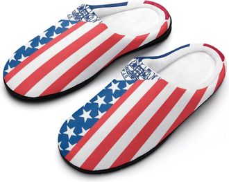 Generic U.S. And Wyoming State Flag Cotton Slippers for Women Memory Foam Comfy House Shoes with Anti-Skid Rubber Sole