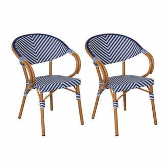 Mobili Rebecca Set de 2 Silla de jard&iacute;n apilable de aluminio blanco y azul 84x57x57