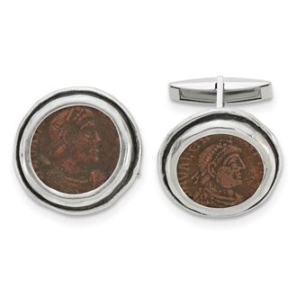 Diamond2Deal Sterling Silver and Bronze Antiqued Roman Coin Cufflinks