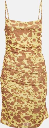Nanushka Yellow /brown Printed Mesh Jersey Adle Mini Dress