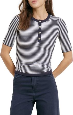 Favorite Daughter Foundation Henley Top In Navy/white Stripe