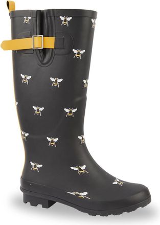 TOSH Womens Ladies Wellies Rubber Rain Boots Wellingtons Short & Tall Dog Paw Skull Festival Snow Buckle Adjustable (Black Tall Bumble Bee, UK Footwear Siz