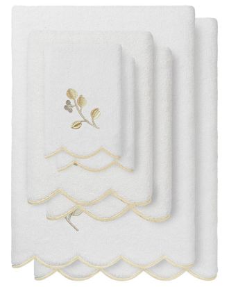 Linum Home Textiles 100% Turkish Cotton Wild Branch Scallop 6Pc Embellished Towel Set
