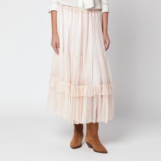 Chlo&eacute; Gonna midi rosa cipria in seta