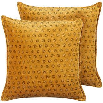 Beliani Beliani - Conjunto De 2 Cojines De Terciopelo Amarillo Mostaza 45 X 45 Cm Impreso Rapis