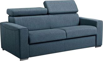 Vente-Unique Vente-unique - Divano Letto 3 Posti Ribalta Memory Foam - Posto Letto:140cm Materasso:14cm Tessuto Blu - Vizir