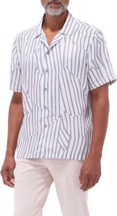 Bugatchi Jackson Stripe Lyocell Camp Shirt in Zinc at Nordstrom Rack, Size Xx-Large