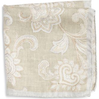 Jack Victor Verdun Floral & Medallion Reversible Silk Pocket Square in Tan at Nordstrom