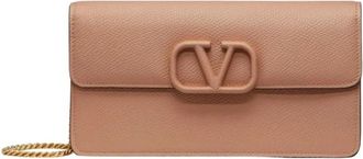 Valentino Garavani VLogo Signature Portemonnee met Ketting - Dames - Schoudertassen - Roze - ONE Size - Leer - Tassen