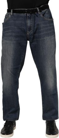 Dolce & Gabbana Mens Blue Cotton Logo Plaque Slim Denim Jeans Elastane Clothing