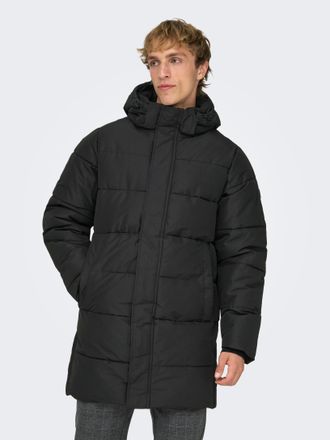 Only & Sons Steppjacke ONLY & SONS ONSCARL LIFE LONG QUILTED COAT NOOS OTW, Herren, Gr. XL, schwarz, Web, Obermaterial: 100% Polyester, unifarben, regular fit, Ja
