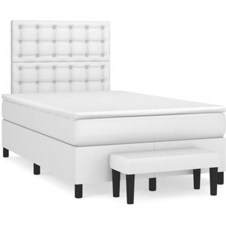 vidaXL Cama Box Spring Con Colch&oacute;n Cuero Sint&eacute;tico Blanco 120x190 Cm Vidaxl
