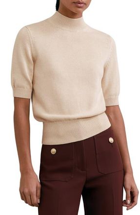 Reiss Aria Mock Neck Cotton & Wool Sweater in Neutral at Nordstrom, Size X-Small