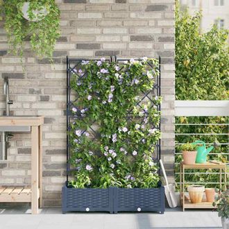 vidaXL Garden Planter with Trellis Grey 80 x 40 x 125.5 cm pp Vidaxl