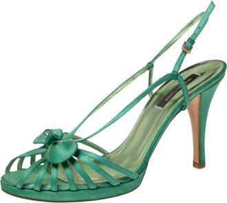 Sergio Rossi Green Satin Strappy Bow Sandals