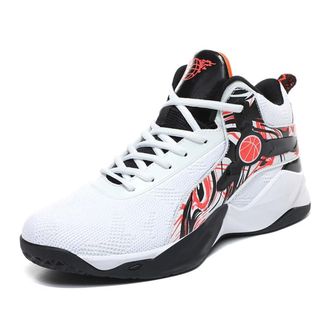 Generic Mens Basketball Shoes High Top Fly Woven Breathable Durable Sports Training Boots Walking Shoes(White Purple,4.5 UK)