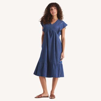 Nautica Womens V-Neck Midi Dress