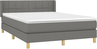 vidaXL Cama Box Spring Con Colch&oacute;n Tela Gris Oscuro 140x190 Cm Vidaxl